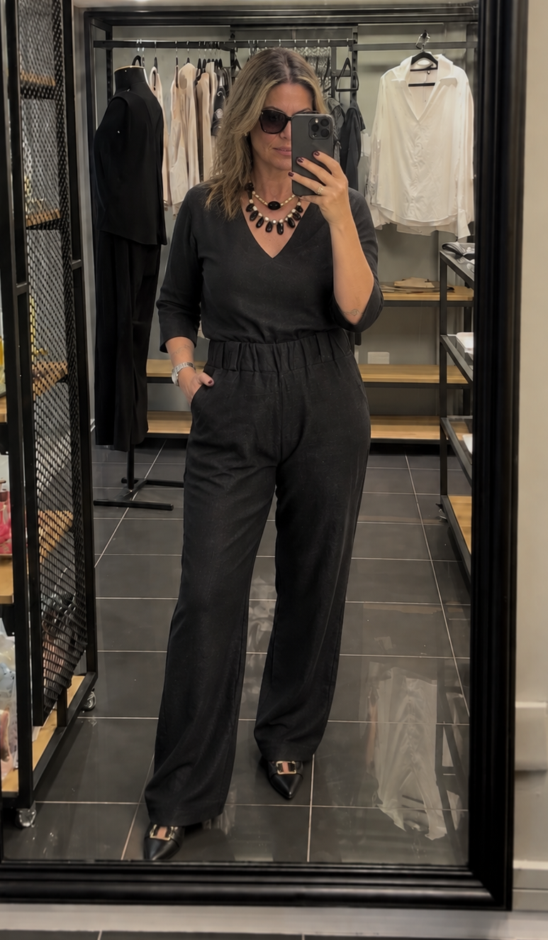 Calça Elástico Cintura Média - Preto - Bruna